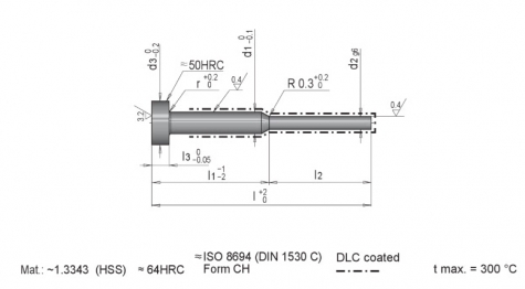 meusburger模斯堡E 1700 DLC DLC涂层型HSS淬硬缩径顶针