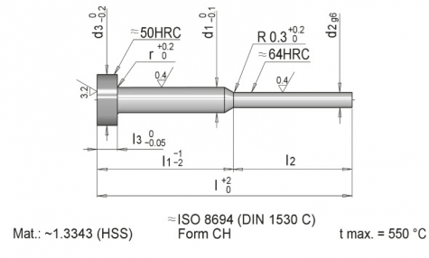 meusburger模斯堡E 17003 HSS淬硬缩径顶针