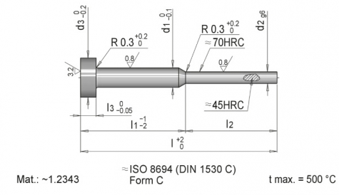 meusburger模斯堡E 1730 氧化涂层型氮化缩径顶针